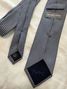 Michael Kors Navy and White Geometric Silk Tie